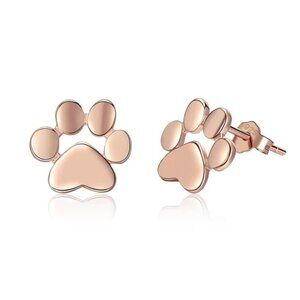 Anthropologie Rose Gold-Plated Stwerling Silver Paw Print Stud Earrings